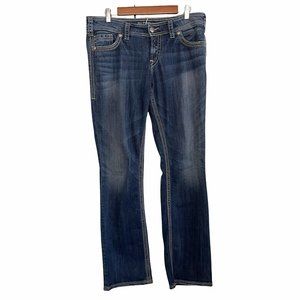 Silver Co Suki 17" Surplus Contrast Stitch Bootcut Dark Wash Jeans Size 32 33